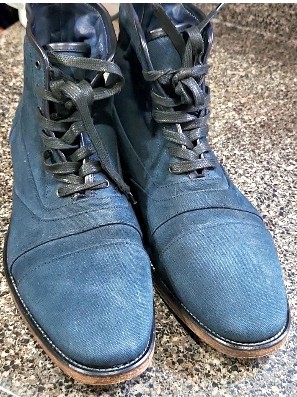 Blue Canvas Lace-Up Boots